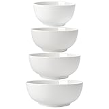 ALLUSEIT Schüssel Set Keramik, 4er 1900-1350-800-600 ml Nestbar Porzellan Schalen für Salat Pasta Dessert Müsli Eis Suppe Obst usw. Weiß Servierschale Rührschale Kleine, Mikrowellenfest