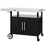 Royal Gourmet Grillwagen mit Klappbarem Seitentisch Grilltisch mit Handtuchgriff, Unterschrank, Grill Trolley mit Edelstahl Tischplatte, Servierwagen mit Rollen