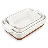 MALACASA, Serie TARA, Auflaufform Groß, 3er Set Lasagne Auflaufform aus Steingut & kratzfest | Backform für Lasagne, Tiramisu & Aufläufe in 3 Größen, Mikrowellengeeignet & Spülmaschinenfest