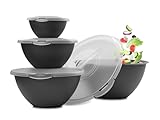 Hausfelder Salatschüssel Set groß mit Deckel 4er Set, 0,7L/1,9L/3,6L/6L, Schüsselset aus Kunststoff stapelbar, BPA-frei in Anthrazit Schwarz für Camping und Küche