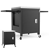 Denmay Grilltischwagen Outdoor Küchenwagen mit 2 klappbaren Seitentischen, Tragbarer Grillwagen für Onni Pizzaöfen, Grillständer für Ninja Woodfire und Weber Q Serie, Praktischer Gartenschrank
