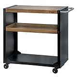 BBQ-Toro Grillwagen 95 x 50 x 90 cm | Schwarz mit Holzoptik | Grilltisch mit großer Arbeitsfläche | Grill Beistelltisch, Outdoor Grill Trolley | Grilltisch Outdoor, Servierwagen