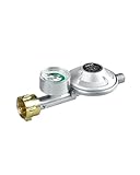 CFH Gasdruckregler Gasflasche mit Füllstandsanzeige DRF 428 - Gasdruckregler 50 mbar mit Manometer & Schlauchbruchsicherung, Eingang G.12 und Ausgang H.4 1/4', gemäß EN 16129, Durchfluss 1,5 kg/h