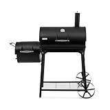 tepro BBQ Smoker Grill Biloxi, Holzkohle Grillwagen mit 2 Grillkammern, Räder und Thermometer im Deckel, Maße ca. 126 x 63,5 x 126 cm, Schwarz