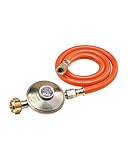 CFH Gasdruckregler Propan Gasflasche mit 80 cm Gasschlauch DRS 452 - Gasdruckregler 50 mbar, Eingang G.12 und Ausgang H.4 1/4' gemäß EN 16129, DVGW zertifiziert, Ideal für Gasgrill und Camping Kocher