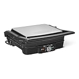 Amazon Basics Elektrischer Kontaktgrill mit Temperaturregelung, Plattengriller für Sandwiches, Paninis, Burger, Antihaftplatten, 2000W, Schwarz