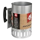 FEUERGOTT Anzündkamin Big XXL - Grillkohle Grillanzünder mit natürlichem Zugmechanismus, für Holzkohle und Briketts und BBQ-Grill, hitzebeständiger Griff und Hitzeschutzblech, 27x17x27,5 cm