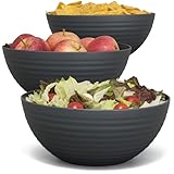 Hausfelder Schüssel Set 3 x 3,3 Liter, Salatschüssel groß, Schüsseln für Chips, Süßigkeiten, Snack Schalen, Servierschüssel aus Kunststoff, Melamin-frei, Servierschale in Anthrazit Schwarz