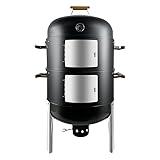 Joyagrill Smoker BBQ XXL L67 x 52 x 104H cm Thermometer, Belüftungsöffnung, 2-stöckiger Fleischräucherofen mit 5 Holzgriffen und Rippenhalter mit 4 Haken für Partys, Garten-BBQ, Camping-Grillen