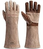 AOUCHI Grillhandschuhe und Schweißhandschuhe aus Rindsleder, langärmelig, feuerfeste und hitzebeständige Kaminhandschuhe für Grill, Schweißen Tig Mig, Kamin, Ofen, Backen, Herd (Kaffee, Large)