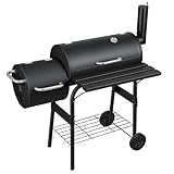 Monucep Holzkohle Smoker Grill BBQ mit 2 Kammern, Grillwagen mit Thermometer, Smoker Grill für indirektes Grillen & Räuchern, fahrbarer Garten Grill mit Ablagen, Schwarz