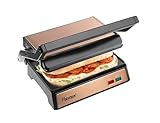 Bestron elektrischer Kontaktgrill mit Auffangschale, Sandwichmaker mit Cool-Touch-Handgriff & 180° Öffnung, Paninimaker mit Antihaftbeschichtung, Einsteigermodell, Copper Collection, Farbe: Kupfer