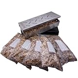 Bergfeld BBQ – Räucherbox-Set inkl. 5 Sorten Räucherchips (Apfel, Kirsch, Hickory, Buche, Eiche) - für alle Grills - Smokerbox aus gebürstetem Edelstahl – BBQ-Aroma für Fleisch, Fisch und Gemüse
