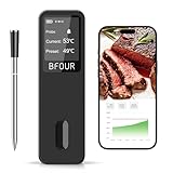 BFOUR Fleischthermometer kabellos,Smart Bluetooth Grillthermometer,Doppelalarm,App-Überwachung,IP67 wasserdicht,Backofenthermometer für BBQ, Grill, Backofen,Smoker, Rotisserie
