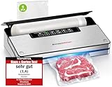 Bonsenkitchen Vakuumierer, Stark Vakuumiergerät mit 5 Modi, 8 L/Min, Globefish-Technologie für Kontinuierliches Arbeiten mit Hoher Geschwindigkeit, Enthält 5 Vakuumbeutel und 1 Rollbeutel
