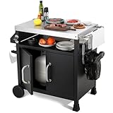 Edelstahl Grillwagen 3-Etagen,Grilltisch Servierwagen Beistelltisch,Grill Trolley Outdoor Garten,Küchentrolley mit Schrank Rollen Haken,BBQ Beistellwagen Küchenwagen,für Außenbereich Picknicks Partys