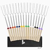 UNCO - Ausziehbare Edelstahl-Bratstäbchen, 16 Stück, 81,3 cm – für S'mores, Hot Dogs, Lagerfeuer und Feuerstellen, 16 farbige Stäbchen für Babecue