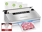 Bonsenkitchen Vakuumierer, Stark Vakuumiergerät mit 5 Modi, 8 L/Min, Globefish-Technologie für Kontinuierliches Arbeiten mit Hoher Geschwindigkeit, Enthält 100 Vakuumbeutel und 1 Rollbeutel