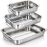 COM-FOUR® 3-teiliges Braten- und Backform-Set - Edelstahl Bräter mit Haltegriffen - Auflaufform Edelstahl zum Kochen und Backen - Ofenform (silberfarben - 3-teilig)