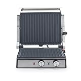 Petra PT6234VDE Kontaktgrill – Elektrogrill, bis zu 180° für das Kochen mit zwei Oberflächen geöffnet, PFAS-freie Keramikbeschichtung, einstellbare Temperatur und Timer, 29 x 23cm platten, 2000 W