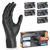 ARNOMED Einweghandschuhe 100 Stück/Box, Schwarze Nitrilhandschuhe L, puderfreie & latexfreie Einmalhandschuhe, Handschuhe in Gr. XS, S, M, L, XL & XXL verfügbar