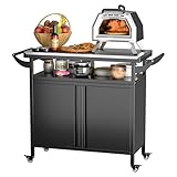 SUPEER Grillwagen Grilltisch, Pizzatisch mit 4 Rollen,304 Tischplatte aus Edelstahl,Rollwagen zum Grillen, Outdoor Servierwagen Outdoor Garten Trolley