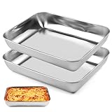 2 Stück Edelstahl Auflaufform Ofenblech, 25,5 x 19.5 x 4,5 cm Edelstahl Schale Rechteckig, Ungiftig& Gesund Tiefes Ofenschale Fettpfanne, Backblech für Backofen, Servieren, Backen, Spülmaschinenfest