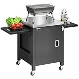 Outsunny Gartenwagen Grillwagen auf Rollen Kücheninsel Edelstahlplatte Schrank Handtuchhalter, Flaschenöffner 140,5 x 68 x 89 cm Schwarz