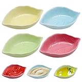 4 Stk Keramik Dip Schälchen in Blattform, 11x7.5cm Mini-Schälchen Blätter Form Hand Gefertigt Saucen Schalen, 4 Farben Klein Snack Schalen Dessertschalen für Sojasauce Saucen Gewürzen Frucht