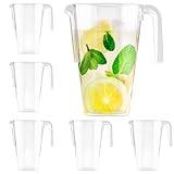 MATANA 6 Kunststoff Krüge (Durchsichtig, 1,5L) - Wasserkrug, Cocktail Krug, Saftkanne, Wasserkanne, Karaffe Plastik, Wasserkaraffe - Geburtstage, Hochzeiten, Grillpartys - Stabil & Mehrweg