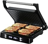 Olvy Sandwichmaker XXL, Digitaler Kontaktgrill mit Antihaftplatten, 3-in-1 Panini Maker, 180° offener Grill, einstellbare Temperatur, Timer, große Kochfläche, Cool-Touch-Griff