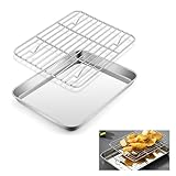 Ofenblech mit Auskühlgitter 26x20,5x2,5cm Edelstahl Backblech mit Abkühlgitter, Backform Ofenschale und Kuchengitter, Backblech mit Gitter, Kuchenblech Ofenblech für Backen Braten Servieren