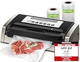 Bonsenkitchen Vakuumiergerät, Vakuumierer-15L/Min Hochleistung, Testsieger Sehr Gut, Nachhaltigkeitszertifizierung, Design mit Griffverriegelung und Integrierter Schneider, inkl.2 Rollen Vakuumrollen