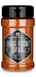 Ankerkraut Bang Boom Bang, BBQ-rub, hot BBQ rub-krydderiblanding til alle dem, der kan lige det særligt stærk, med chiliflager og birds eye chili, 210g i strødåse