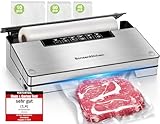 Bonsenkitchen Vakuumierer, Stark Vakuumiergerät mit 5 Modi, 8 L/Min, Globefish-Technologie für Kontinuierliches Arbeiten mit Hoher Geschwindigkeit, Enthält 100 Vakuumbeutel und 1 Rollbeutel
