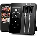 Fleischthermometer Kabelloses mit 2 Sonden, Große LCD-Display, 130m Bluetooth Bratenthermometer mit Smart APP, Grillthermometer für BBQ, Ofen, Grill, Smoker, Bratpfanne, Airfryer, IP67 Wasserdicht