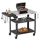 PARGRILL Grillwagen beweglicher Servierwagen mit 3 Ebenen, klappbarem Beistelltisch und 360° schwenkbaren Rollen mit Bremse – Multifunktionaler Edelstahl Outdoor Grilltisch für BBQ und Garten