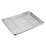 TEAMFAR Backblech mit Abkühlgitter, Edelstahl Backform Ofenschale und kuchengitter Auskühlgitter, 31,6x24,6x2,5cm, Gesund & ungiftig, Leicht zu reinigen und spülmaschinenfest