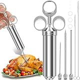 Edelstahl Fleischspritze, Marinadenspritze Kit mit 3 Marinierspritze Nadeln und 2 Reinigungsbürste, Spritze für Fleisch 60 ml/2 oz Bratenspritze Gewürzspritze für Rind Huhn Marmelade zu Befüllen