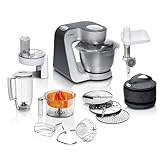 Bosch Küchenmaschine Serie 4, Schüssel 3,9 L spülmaschinenfest, Mixer 1,25 L, Fleischwolf, Zitruspresse, Knethaken, Rührbesen, Durchlaufschnitzler, 3 Scheiben, 900 W, Anthrazit/Silber, MUM56340