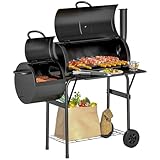 Outsunny Holzkohlegrill aus Stahl BBQ Smoker mit Deckel Thermometer Räder Ablage fahrbar Grillwagen mit Luftzufuhr Kohlewanne, Kohlegrill Kohlegrillwagen für Barbeque Camping, Garten 109x60x120 cm