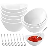 Ferenando 8 Stück Dip Schälchen Keramik Weiß mit 8 Löffel, 60ml Dipschalen Set, Kleine Schälchen für Dips, Dip Schalen Porzellan Oval für Sojasauce, Sushi, Saucen, Gewürzen, Snack, Spülmaschinenfest