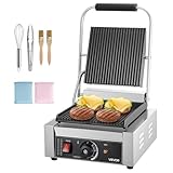 VEVOR kommerzieller Panini-Grill Kontaktgrill 1800 W für Sandwiches Steak Bacon Hamburger, Sandwichmaker Pressgrill aus Edelstahl mit Griff & Temperaturregelung & 22 x 23 cm Heizplatte, Paninipresse