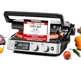 ROMMELSBACHER Kontaktgrill KG 2025, Kontakt- und Flächengrill, getrennt regelbare Grillflächen, keramische Antihaftbeschichtung (PFAS-frei), Temperaturregelung in 15 Stufen, Fettablauf, Wechselplatten
