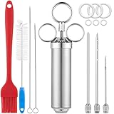 KapStrom Fleischinjektor-Spritzen-Set mit 3 Marinadennadeln, Grillwerkzeug aus Edelstahl mit 2 Unzen Fassungsvermögen und lebensmittelechten Brat- und Reinigungsbürsten