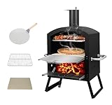 DMS® Germany Pizzaofen – mobiler Outdoor Holzofen Räucherofen - Pizzastein & Grillrost – Garten, Terrasse & Balkon – knusprige Steinofenpizza & Brot wie aus dem Holzbackofen - Kohle-/Pellets -PM-3000