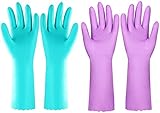 Eygood Spülhandschuhe mit Baumwolle Innenfutter Putzhandschuhe Latexfrei Abwasch Handschuhe Wiederverwendbare Küchenhandschuhe Wasserdicht Haushaltshandschuhe für Reinigungsarbeiten (2 Paar)