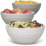 Hausfelder Schüssel Set 3 x 3,3 Liter, Salatschüssel groß, Schüsseln für Chips, Süßigkeiten, Snack Schalen, Servierschüssel aus Kunststoff, Melamin-frei, Servierschale in Beige Tönen