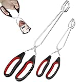 2 Stück Scheren Zange, Edelstahl Grillzange mit Rutschfesten und Hitzebeständigen, Barbecue Grillen Zange, Holzkohlezange für Küche Kochen Backen BBQ zum Drehen und Klemmen von Lebensmitteln