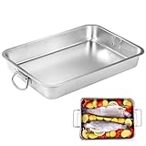 Auflaufform mit Griffen, Backblech Edelstahl Rechteckig Ofenform Groß 40 x 30 x 7 CM, Bräter für Backofen, Grill Auflaufform, Kuchenblech, Hitzebeständige Backform, Spülmaschinenfest, Silber